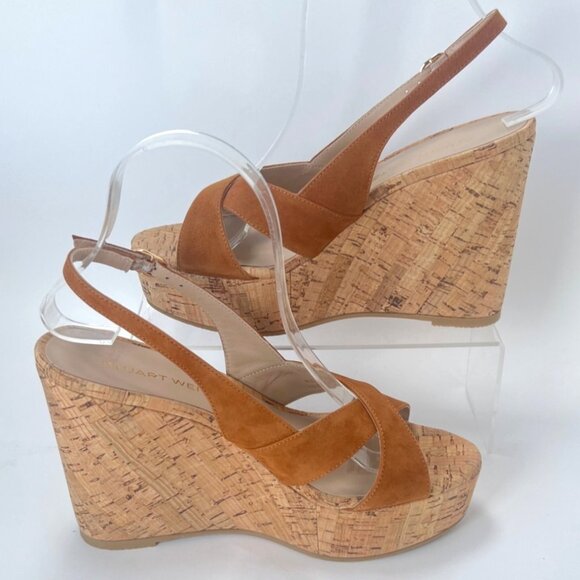 Stuart Weitzman Dayna Suede Sandals Slingback Wedge Hazel Shoes Size 38 US7.5B - Picture 6 of 13